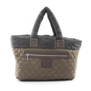 Chanel Coco Cocoon MM Check Tote Bag Handbag Nylon Leather Women's Khaki Mult...